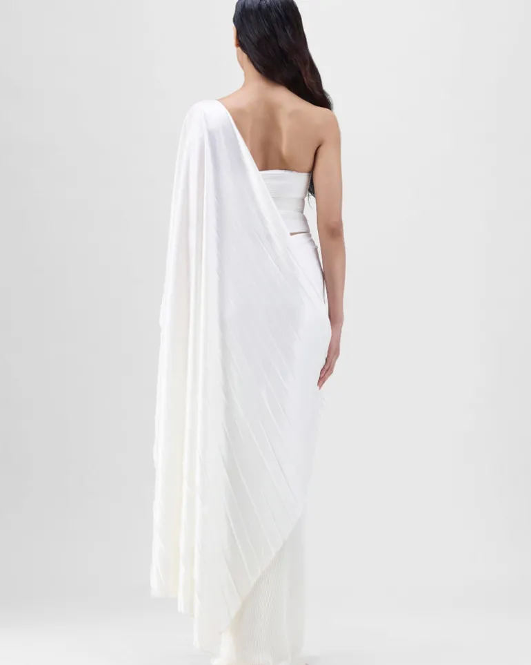 Ivory Structured Blouse With Drape Skirt Set
