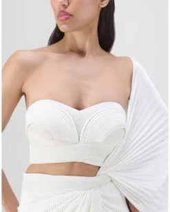 Ivory Structured Blouse With Drape Skirt Set