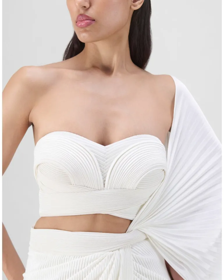 Ivory Structured Blouse With Drape Skirt Set