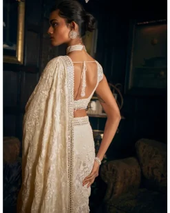 Ivory Thread Work Sari Set