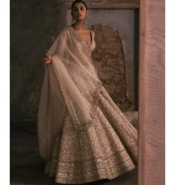 Ivory Thread Work, Sequin And Mirror Work Lehenga Set