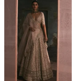 Ivory Thread Work, Sequin And Mirror Work Lehenga Set