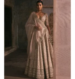 Ivory Thread Work, Sequin And Mirror Work Lehenga Set