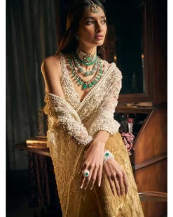 Ivory Three-Dimensional Sari With Strappy Blouse