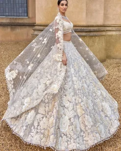 Ivory Three-Dimensional With Exaggerated Pearl Tassels Lehenga Set