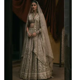 Ivory Tissue With Dabka And Gota Work Lehenga Set