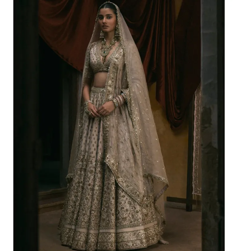 Ivory Tissue With Dabka And Gota Work Lehenga Set
