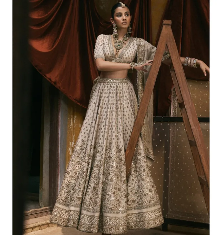 Ivory Tissue With Dabka And Gota Work Lehenga Set