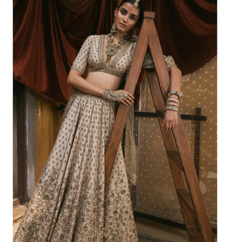 Ivory Tissue With Dabka And Gota Work Lehenga Set