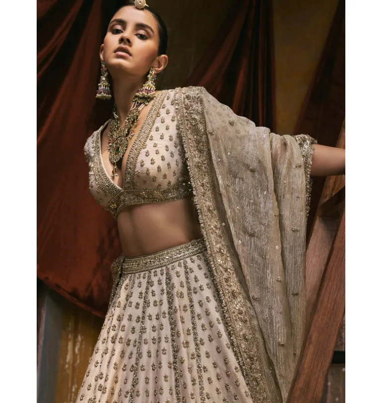 Ivory Tissue With Dabka And Gota Work Lehenga Set