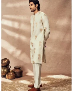 Ivory Traveler's Palm Jacquard Kurta