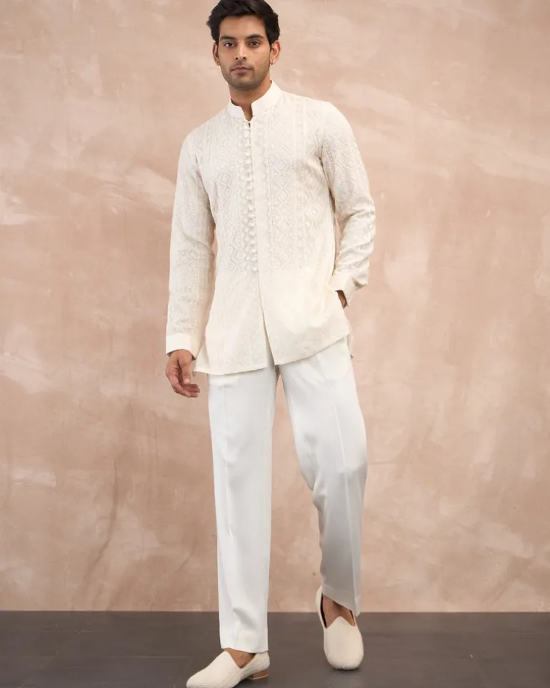 Ivory Vertical Aari Flb Kurta Shirt Set