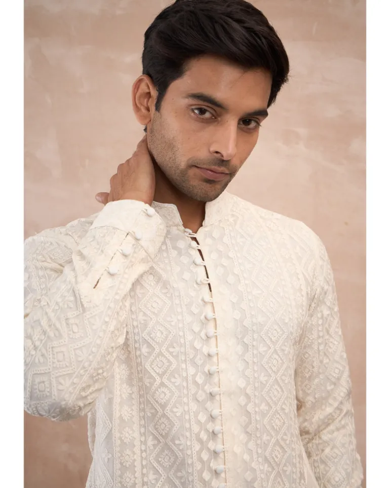 Ivory Vertical Aari Flb Kurta Shirt Set