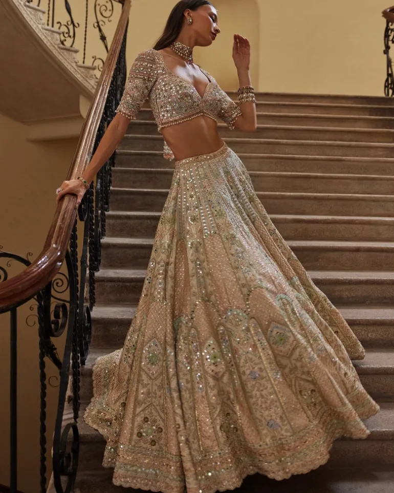 Ivory With Multi Colored Embroidery Lehenga Set