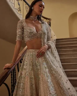 Ivory With Multi Colored Embroidery Lehenga Set
