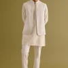 Ivory Woven Kurta Set With Dori Embroidered Bandi