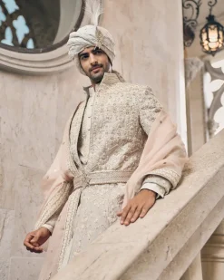 Ivory Zardosi Embroidered Sherwani Set