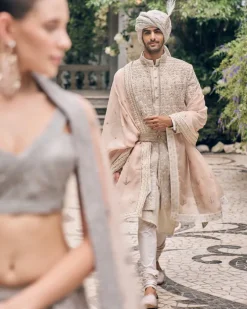 Ivory Zardosi Embroidered Sherwani Set