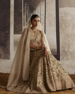 Ivory-Gold Sequin Jaal Lehenga