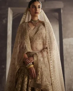 Ivory-Gold Sequin Jaal Lehenga