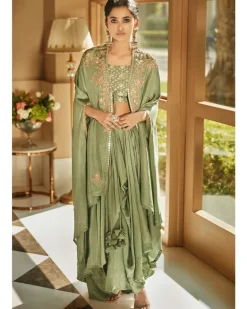 Jade Green Aurora Dhoti Cape Set