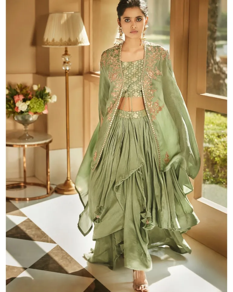 Jade Green Aurora Dhoti Cape Set