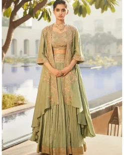 Jade Green Florentine Nayaab Cape Lehenga