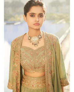 Jade Green Florentine Nayaab Cape Lehenga