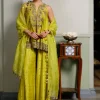 Jahanana Mehendi Green Embroidered Short Anarkali And Sharara With Dupatta Set