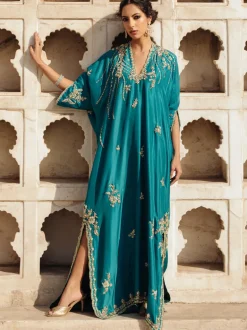 Jaipuri Teal Kaftan