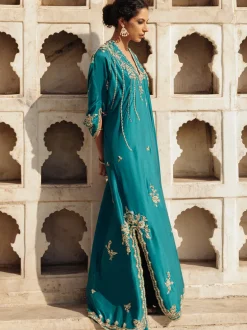 Jaipuri Teal Kaftan