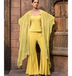 Jaune Corset Cape Chikankari Set
