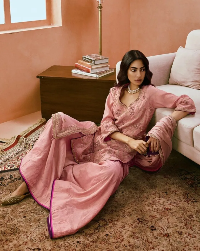 Johari Dusky Pink Sharara Set