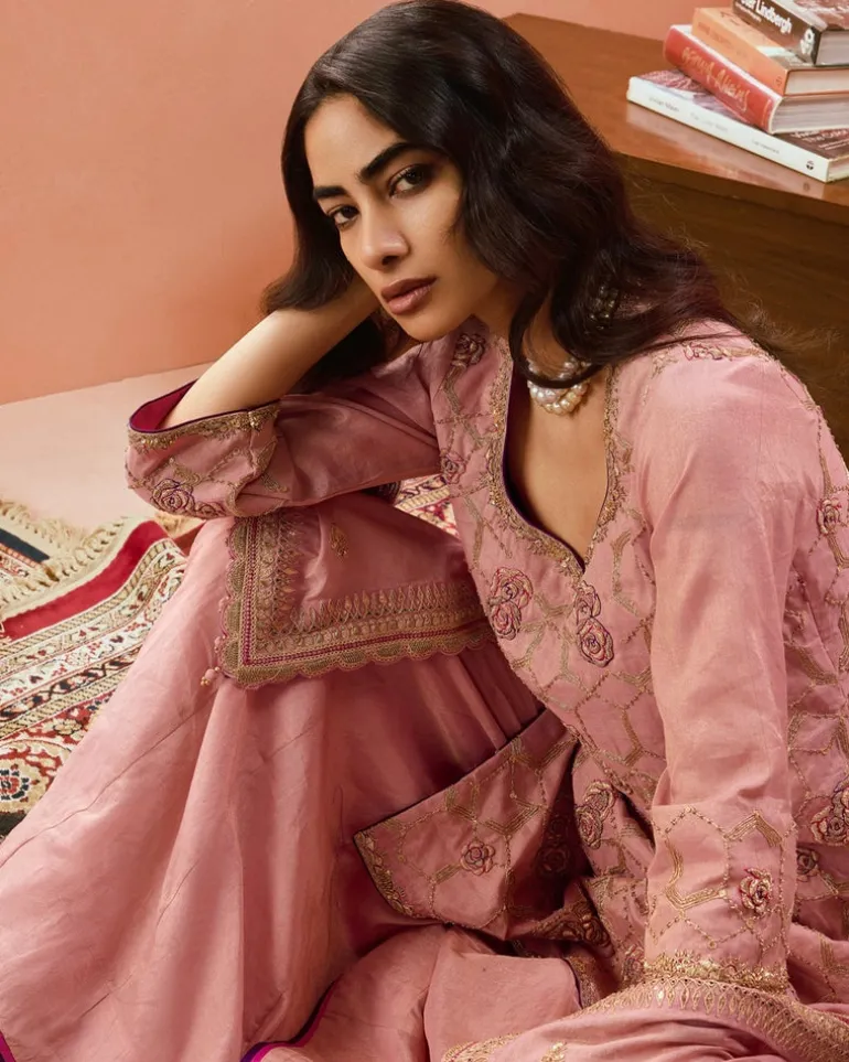 Johari Dusky Pink Sharara Set