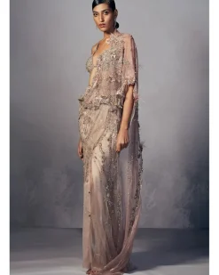 Joyce Shimmer Tulle Draped Sari Set