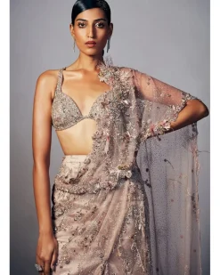 Joyce Shimmer Tulle Draped Sari Set