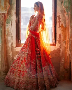 Juno Sunset Orange Raw Silk Bridal Lehenga Set