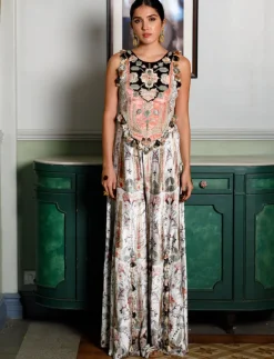 Kainat Ochre Forest Whisper Printed Embroidered Back Tie-Up Choli And Sharara Set
