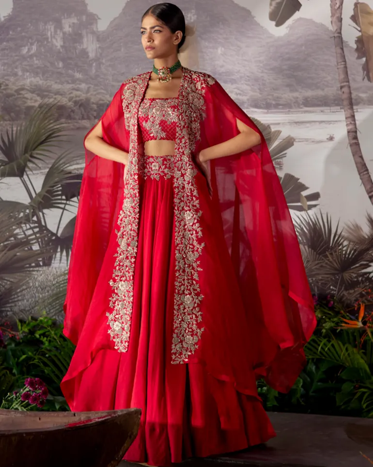Kamala Red Skirt & Cape Set