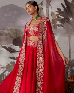 Kamala Red Skirt & Cape Set