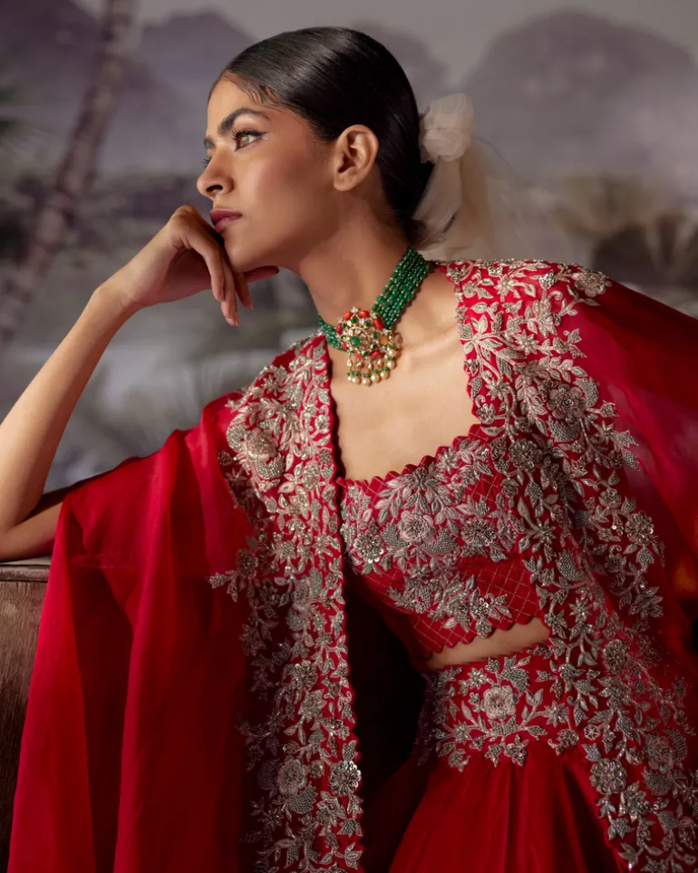 Kamala Red Skirt & Cape Set