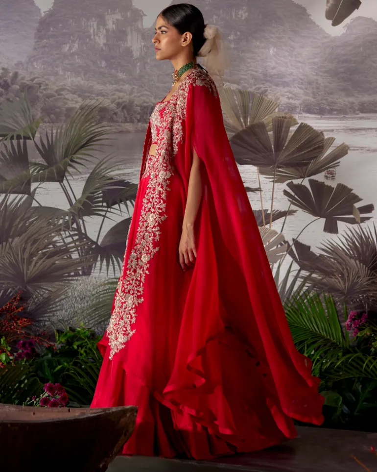 Kamala Red Skirt & Cape Set