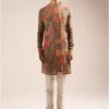 Khakhi Garden Of Eden Pleated Kurta Pyjama Set