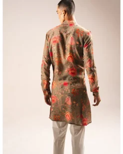 Khakhi Garden Of Eden Pleated Kurta Pyjama Set