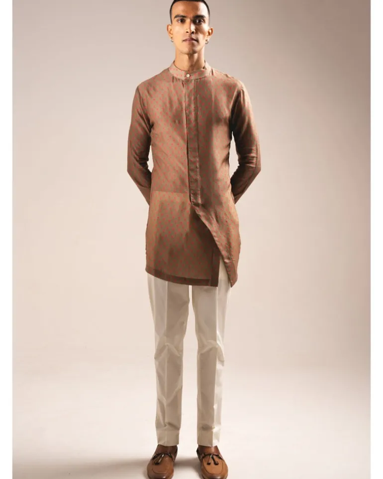 Khakhi Marigold Side Slit Kurta Pyjama Set