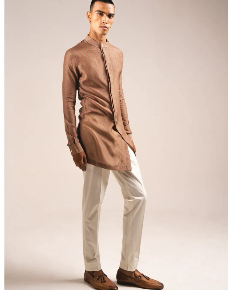 Khakhi Marigold Side Slit Kurta Pyjama Set