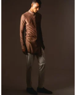 Khakhi Marigold Side Slit Kurta Pyjama Set