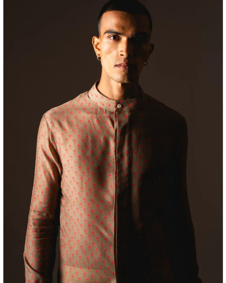 Khakhi Marigold Side Slit Kurta Pyjama Set