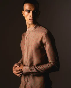 Khakhi Marigold Side Slit Kurta Pyjama Set