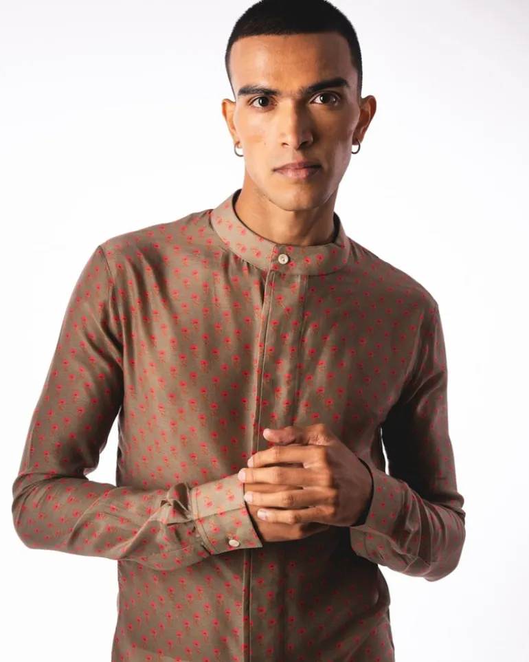 Khakhi Marigold Side Slit Kurta Pyjama Set